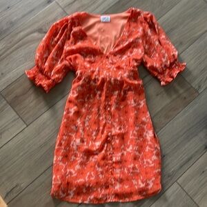 Sienna Sky Orange Ruffled floral Wrap Midi Dress
